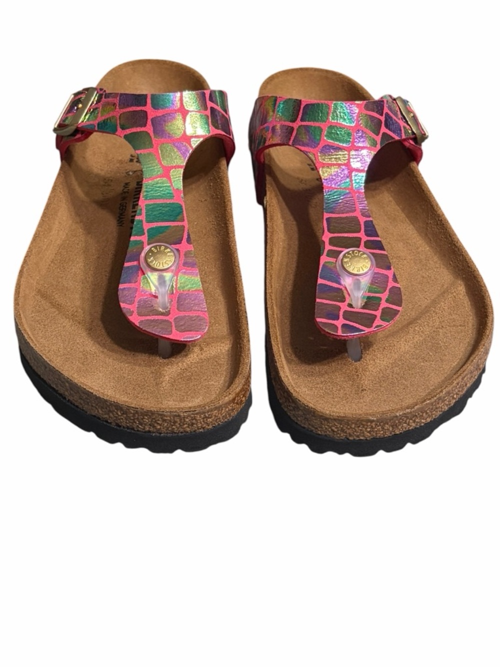 Birkenstock Pink Iridescent T-Strap Sandals